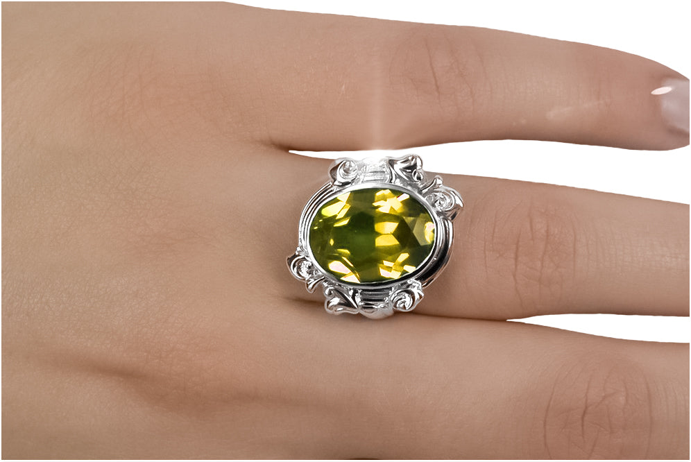Vintage craft Ring Yellow Peridot Sterling silver 925 vrc100s