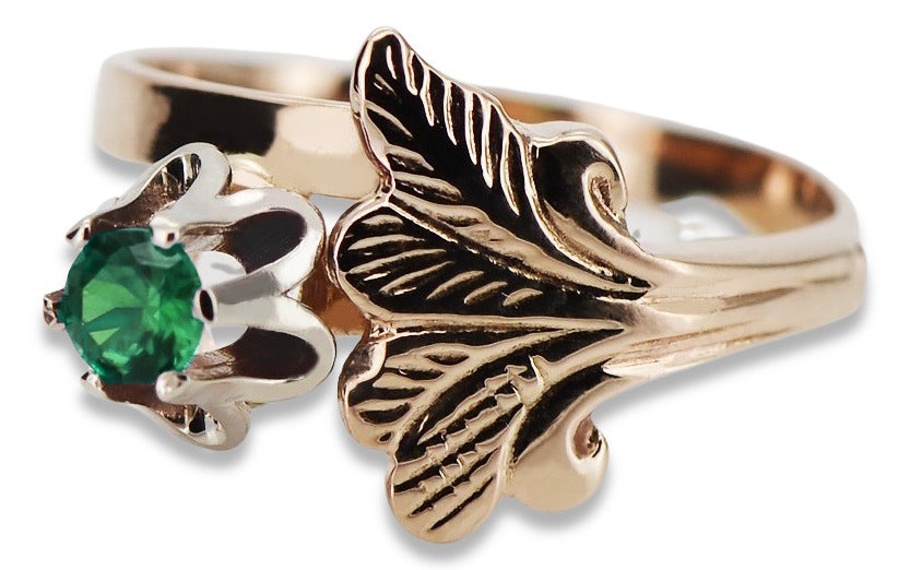 Vintage rose pink 14k gold 585 Emerald ring vrc169 Vintage