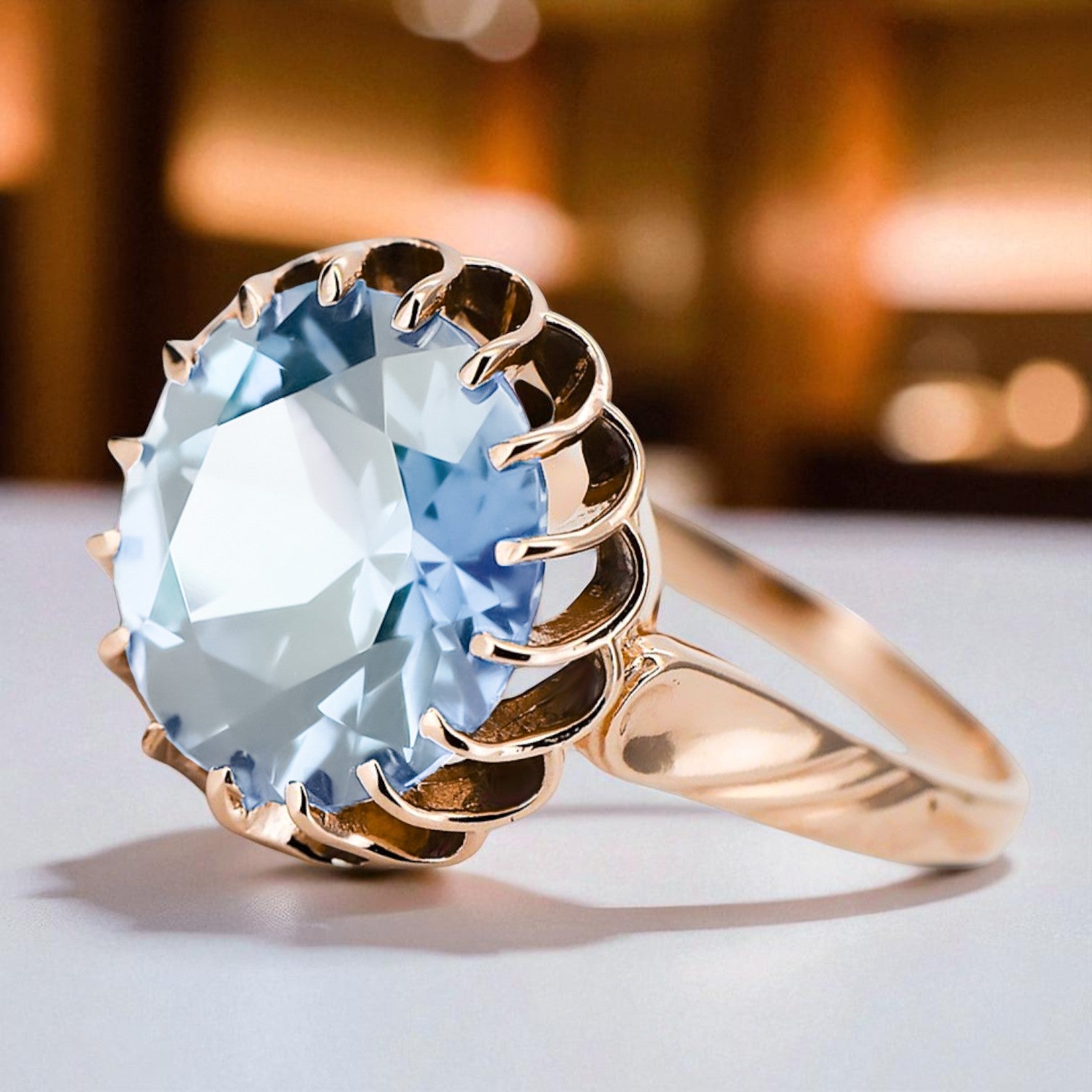 Aquamarine Original Vintage 14K Rose Gold Ring Vintage style vrc035r vrc035r-aq