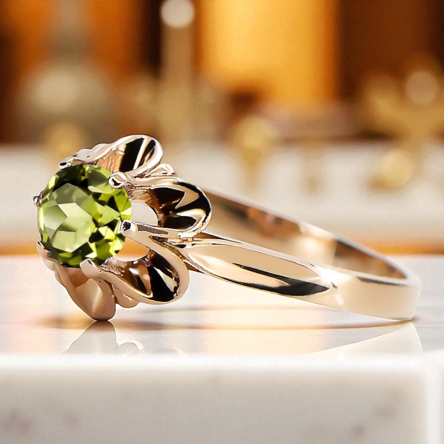 Vintage Jewlery Ring Yellow Peridot Original Vintage 14K Rose Gold vrc004r