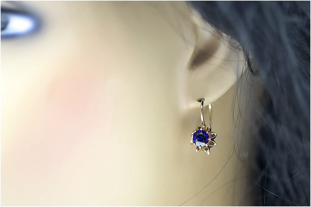 Rose pink 14k 585 gold sapphire earrings vec092 Vintage vec092r-sp
