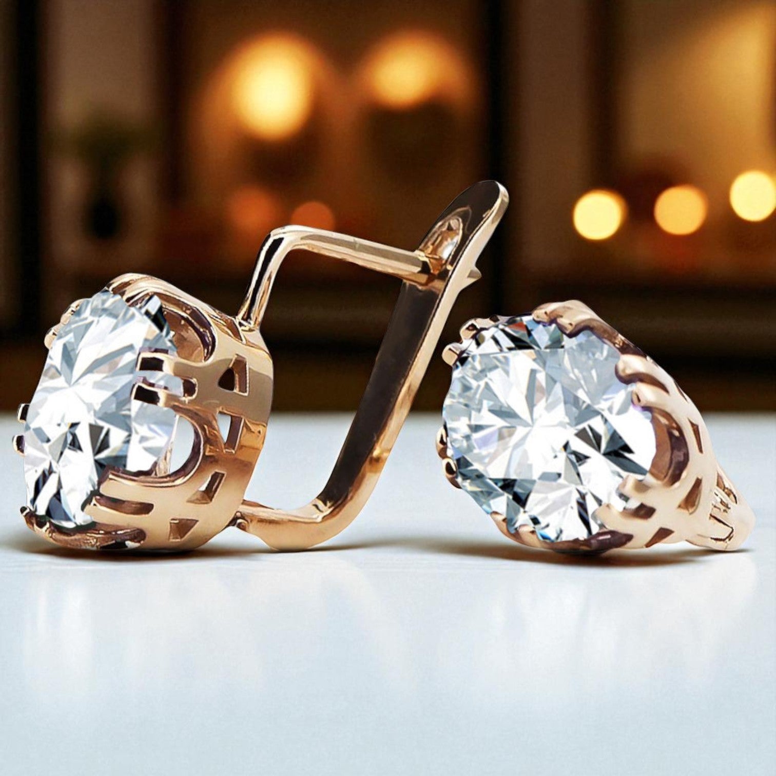 Vintage Jewlery Earrings Zircon Original Vintage 14K Rose Gold vec016r