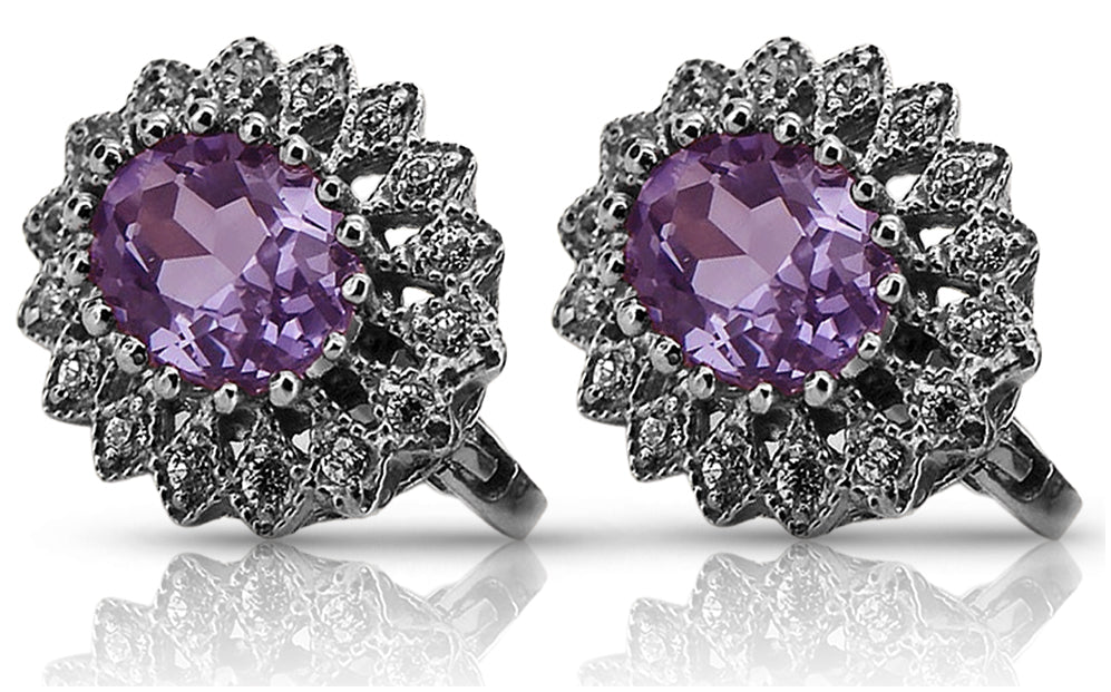 14k white gold 585 amethyst earrings vec125w Vintage vec125w-am