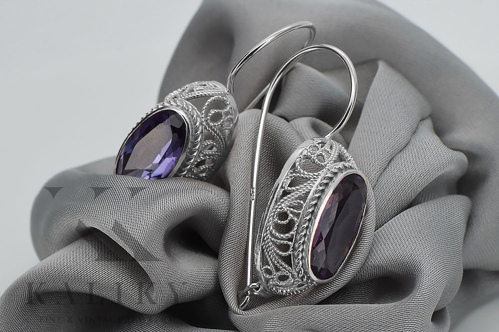 Vintage silver 925 Alexandrite earrings vec023s Vintage Russian Soviet style vec023s-ax