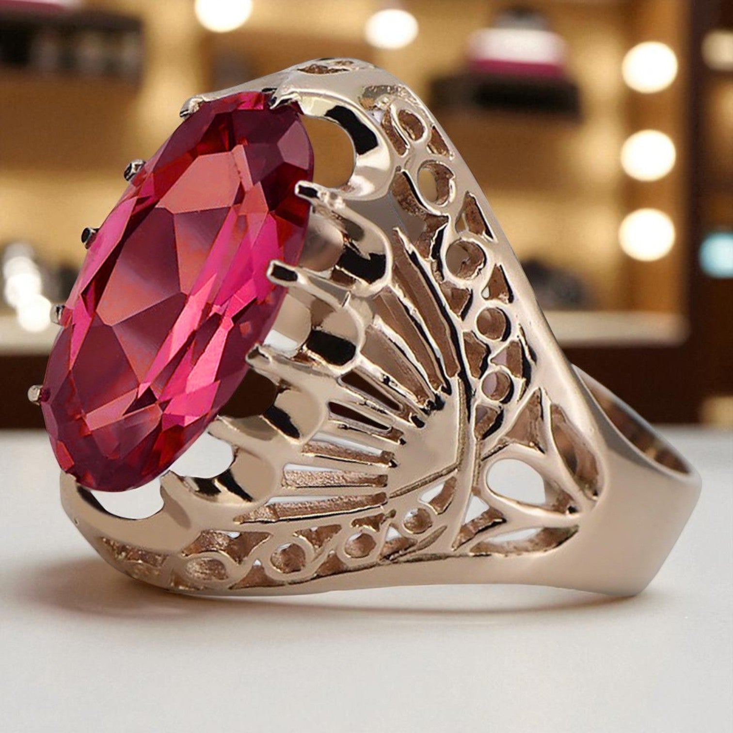 Vintage rose pink 14k gold 585 Ruby ring vrc020 Vintage