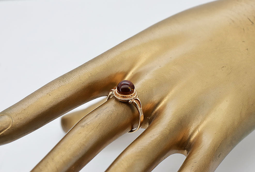 Vintage rose 14k 585 gold amber ring vrab044