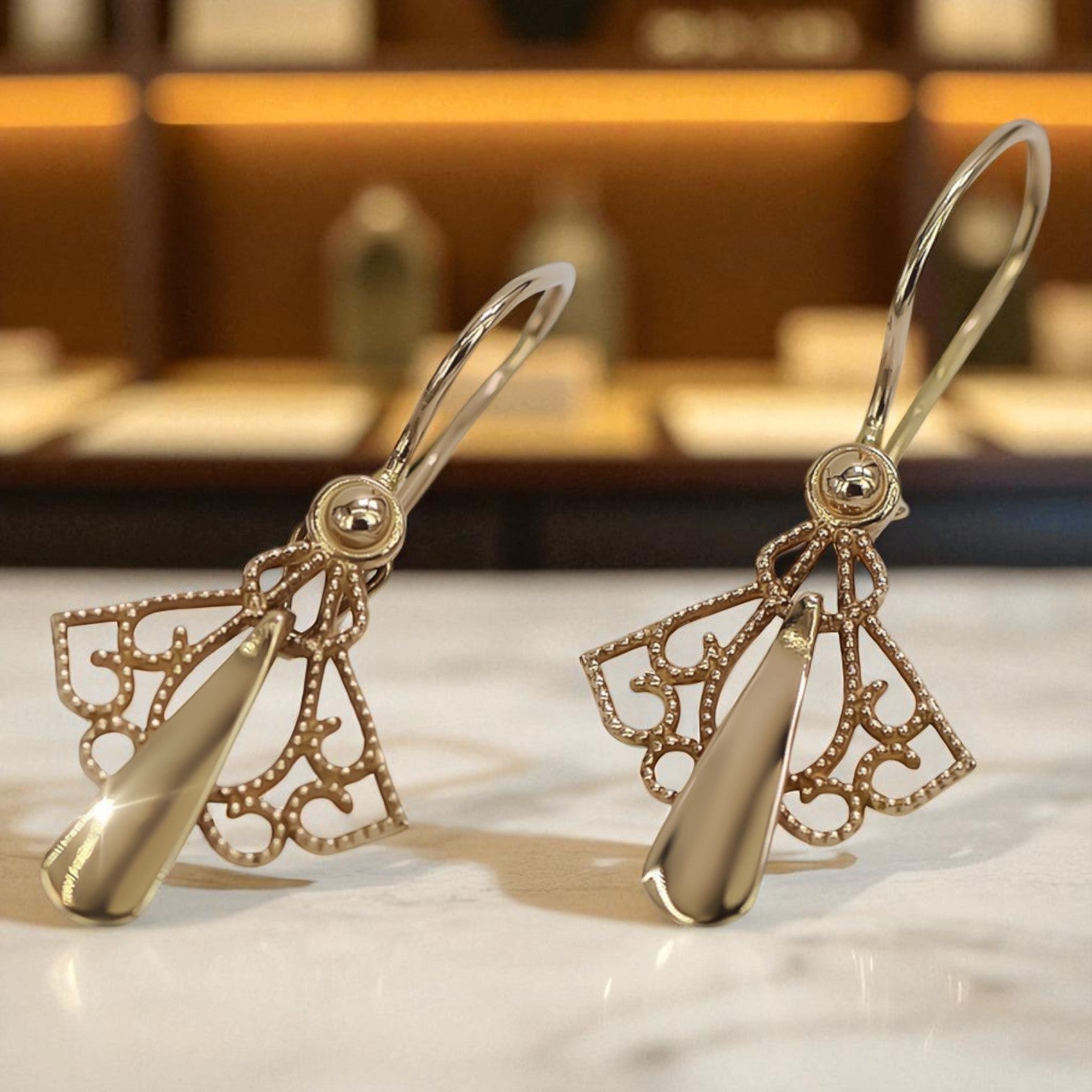 Vintage rose pink 14k 585 gold Vintage leaf earrings ven127