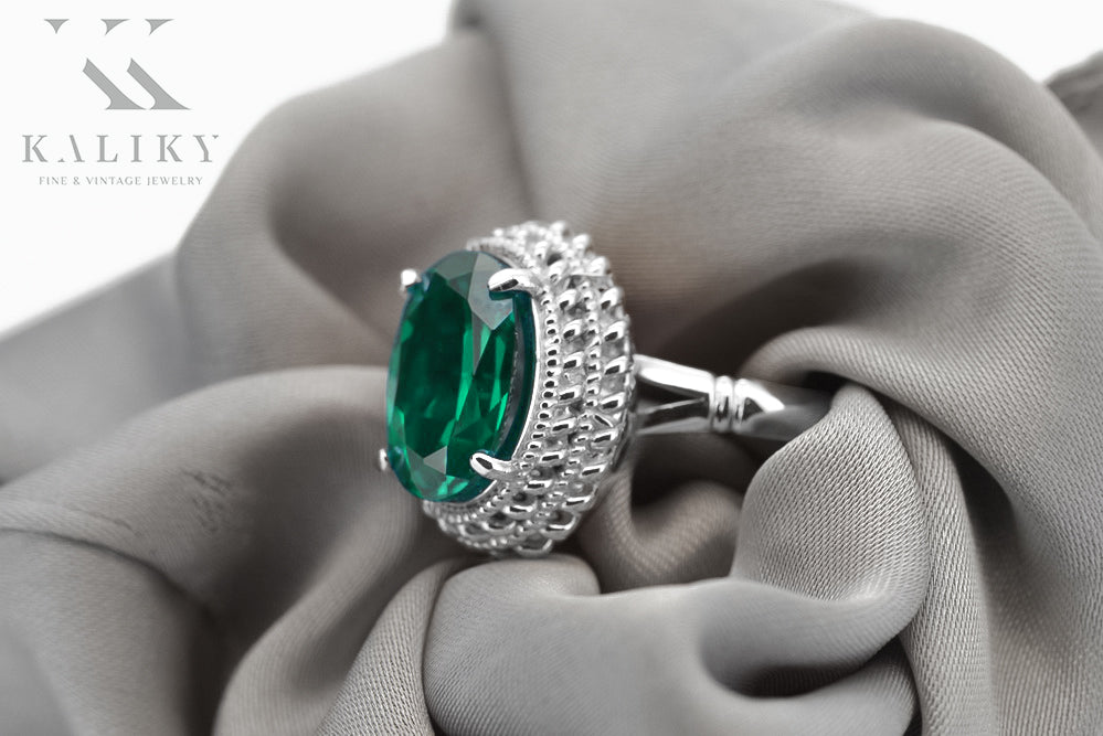 Vintage silver 925 Emerald ring vrc068s Vintage vrc068s-em