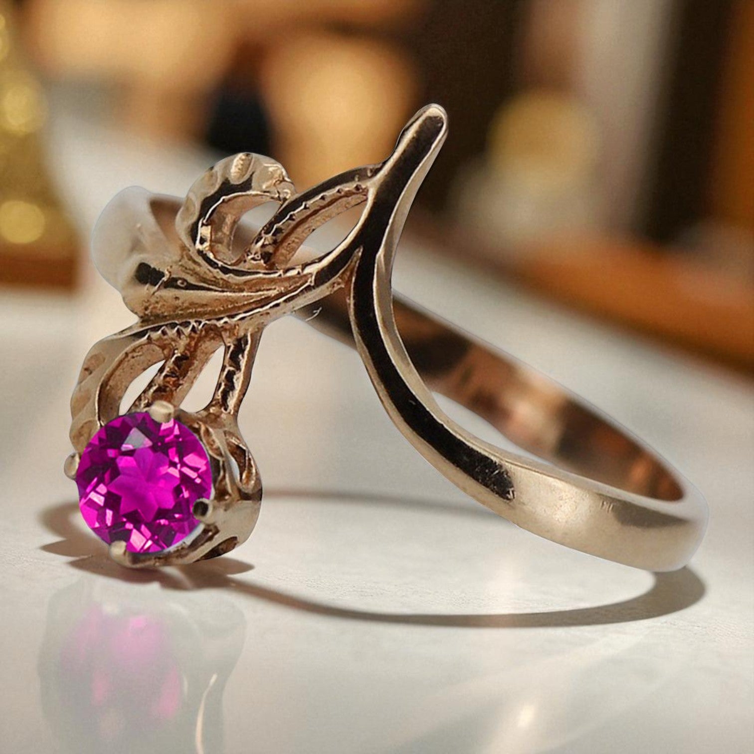 Vintage 925 Silver Rose Gold Plated Amethyst Ring vrc095rp Vintage