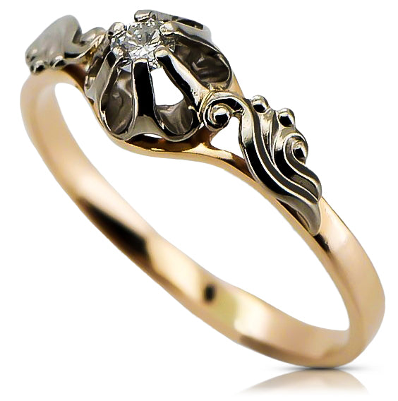 Rose 14k Gold 585 diamond Ring vrd303 Russian Soviet Vintage style