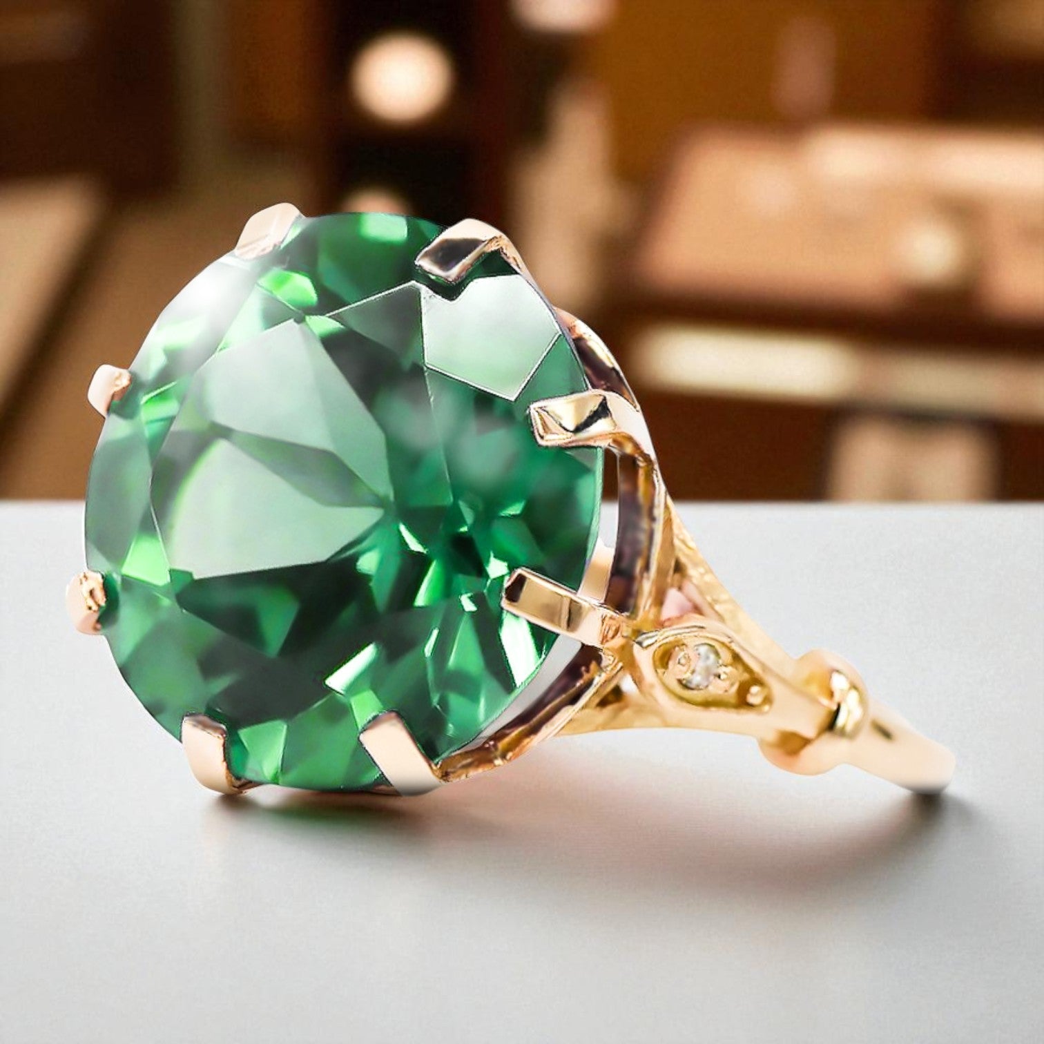 Emerald Original Vintage 14K Rose Gold Ring Vintage craft vrc073r