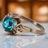 Vintage rose pink 14k gold 585 Aquamarine ring vrc023 Vintage vrc023r-aq