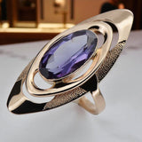 Vintage Alexandrite Oval Ring 14k Rose Gold Silver 925