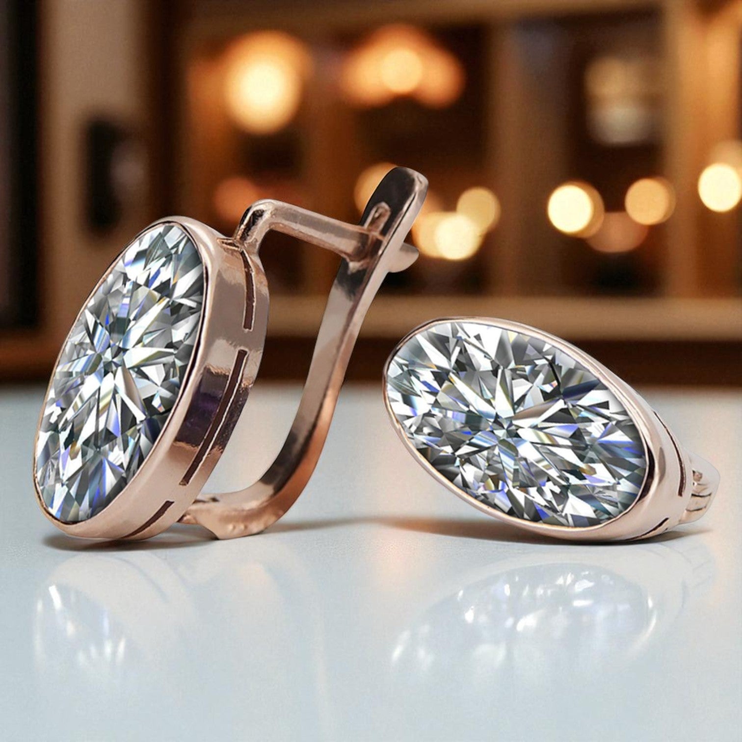 Rose pink 14k 585 gold zircon earrings vec001 Vintage Russian Soviet style