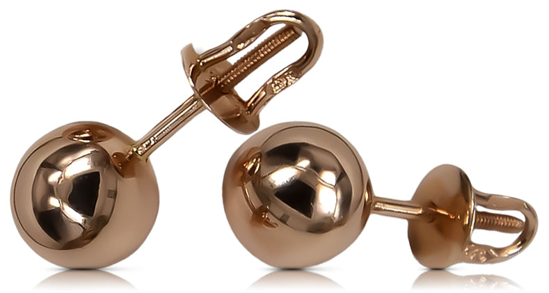 Vintage rose pink 14k 585 gold Vintage ball earrings ven085