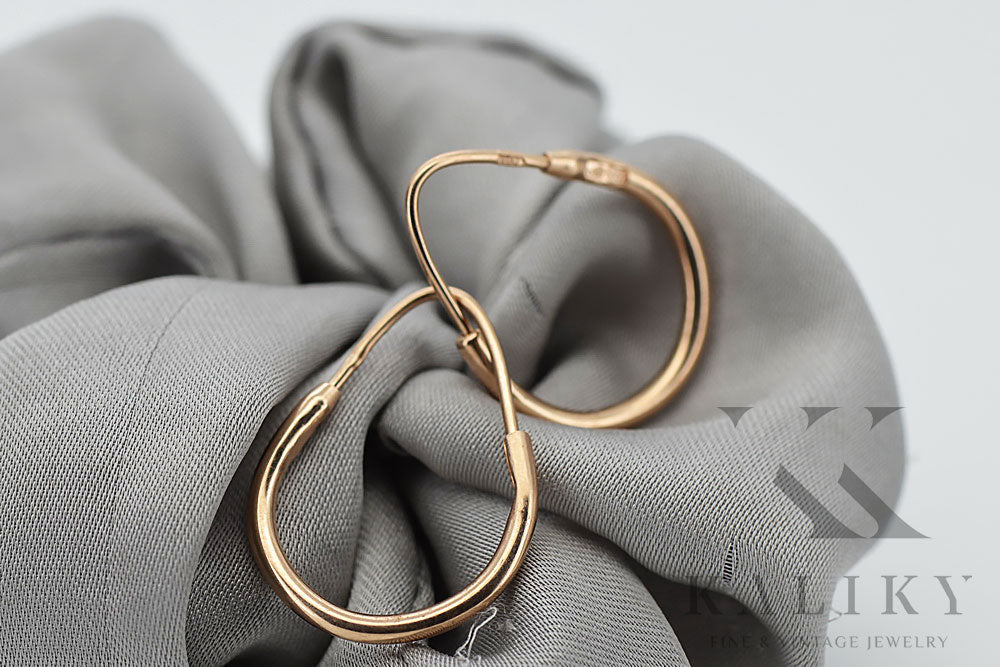 Vintage rose pink 14k 585 gold Hoops earrings ven021