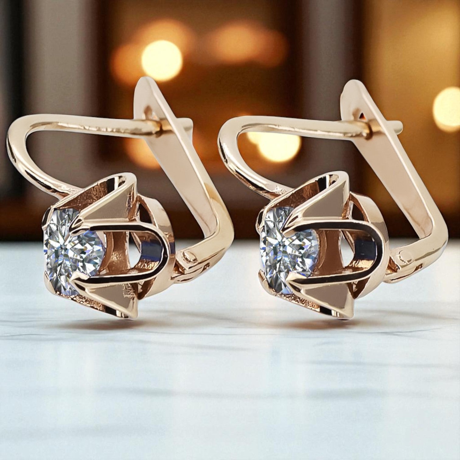 Vintage rose pink 14k 585 gold Zircon earrings vec018 Russian Soviet style vec018r-zi