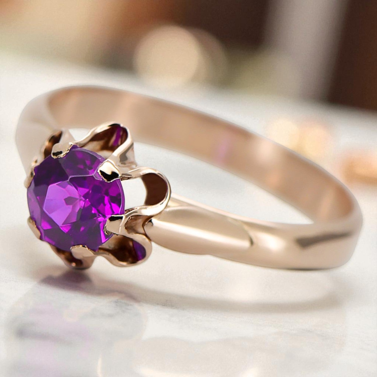 Ring Vintage Jewlery Amethyst Original Vintage 14K Rose Gold vrc094r vrc094r-am