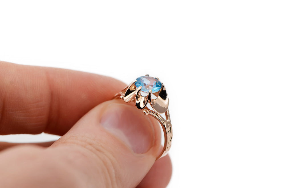 Vintage Ring Aquamarine Original Vintage 14K Rose Gold vrc377r vrc377r-aq