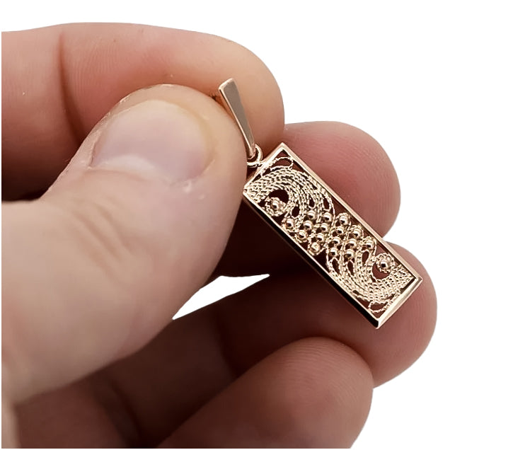Vintage rose pink 14k 585 gold Vintage square pendant vpn037