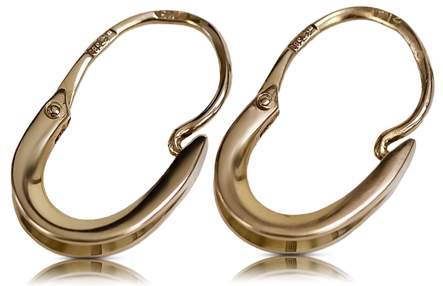 Vintage rose pink 14k 585 gold Vintage Hoops earrings ven095