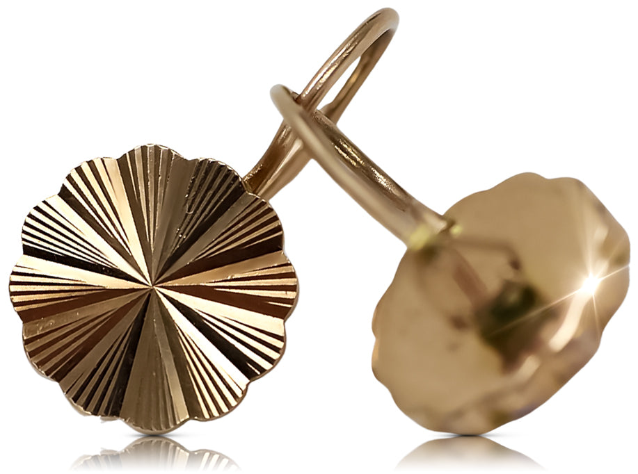 Vintage rose pink 14k 585 gold Vintage flower earrings ven135