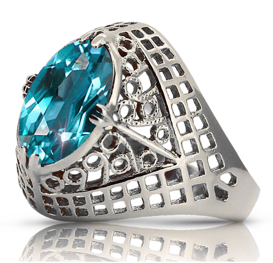 Vintage silver 925 Aquamarine ring vrc030s Russian Soviet style