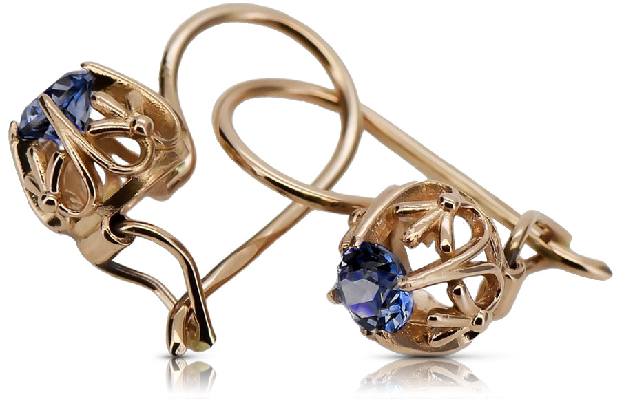 Vintage earrings made of 14k 585 rose gold with Sapphire vec145 vec145r-sp