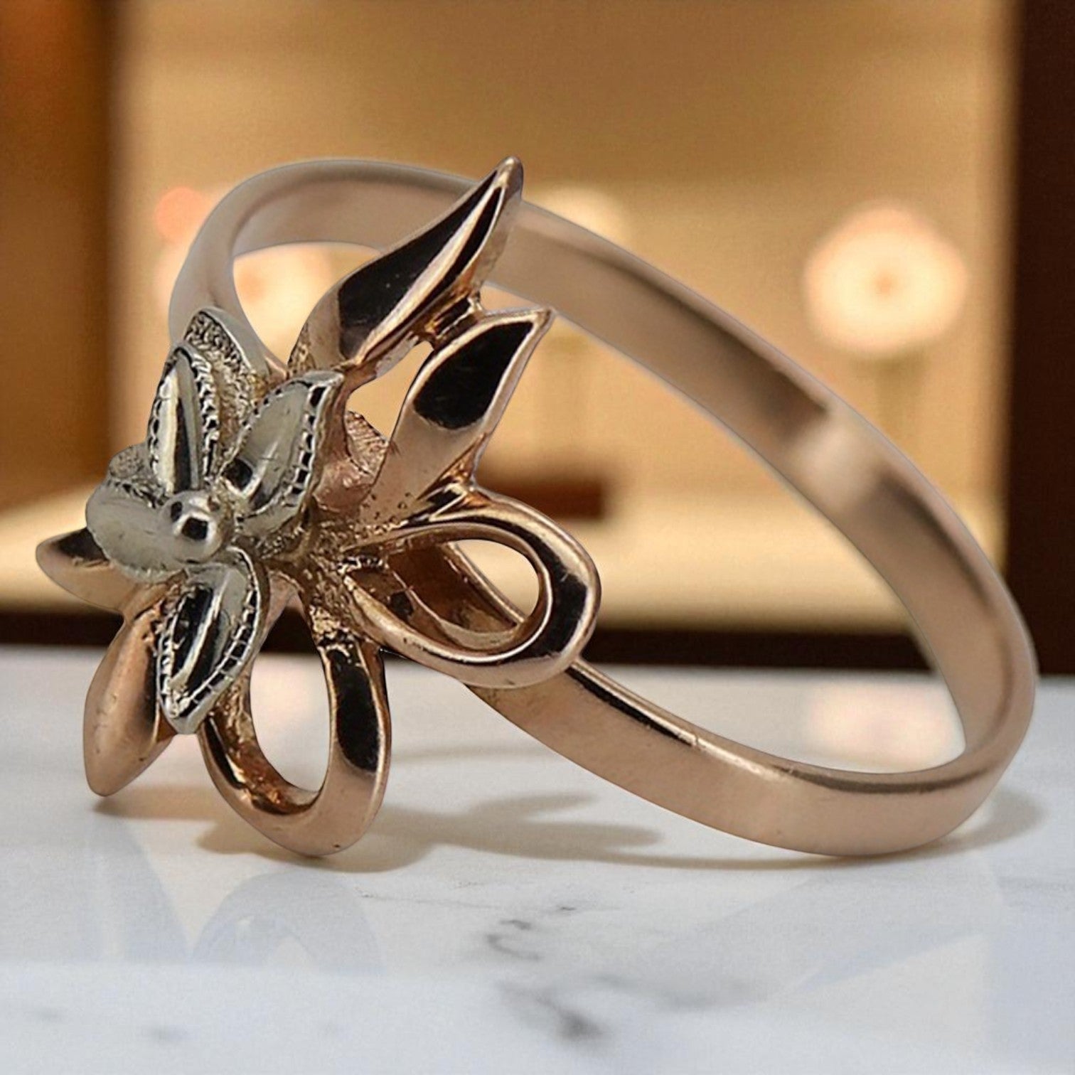 Vintage rose pink 14k 585 gold Vintage ring vrn043