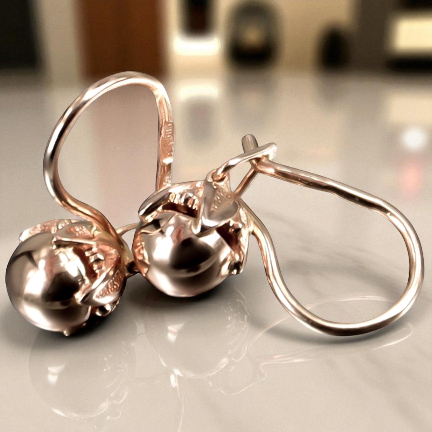Vintage rose pink 14k 585 gold Vintage ball earrings ven180