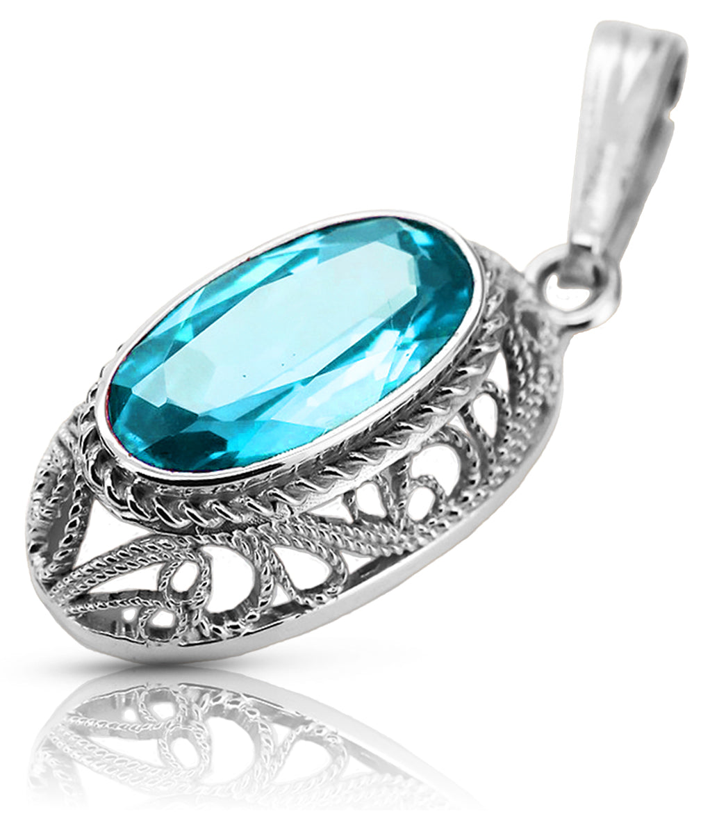 Soviet silver 925 pendant with aquamarine vpc014s Vintage vpc014s-aq