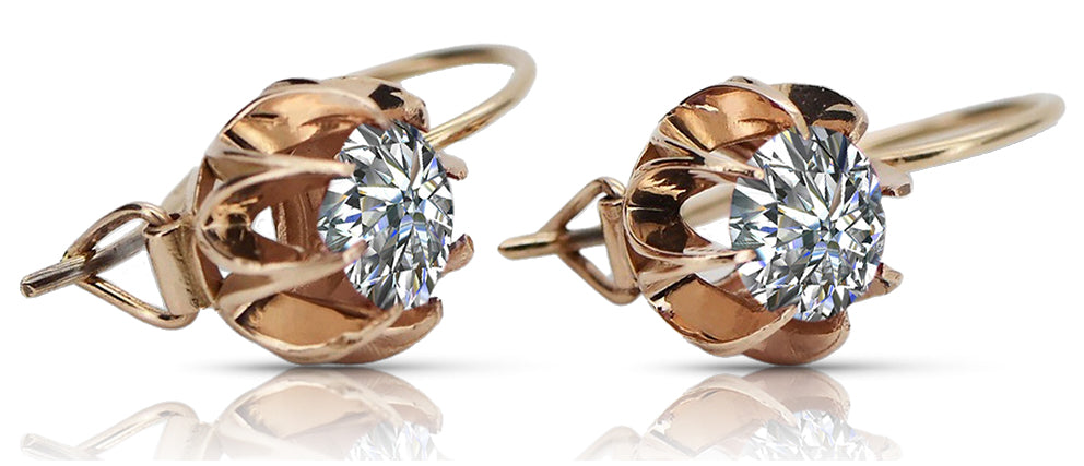 Vintage rose pink 14k 585 gold zircon earrings vec062 vec062r-zi