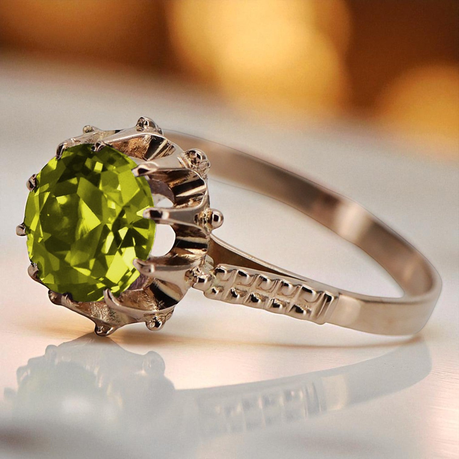 Vintage 925 Silver Rose Gold Plated Peridot Ring vrc045rp Vintage