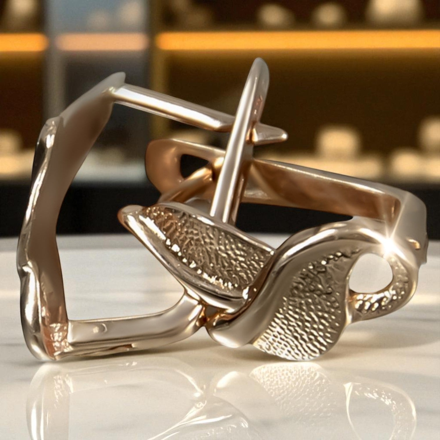 Vintage rose pink 14k 585 gold Vintage leaf earrings ven133