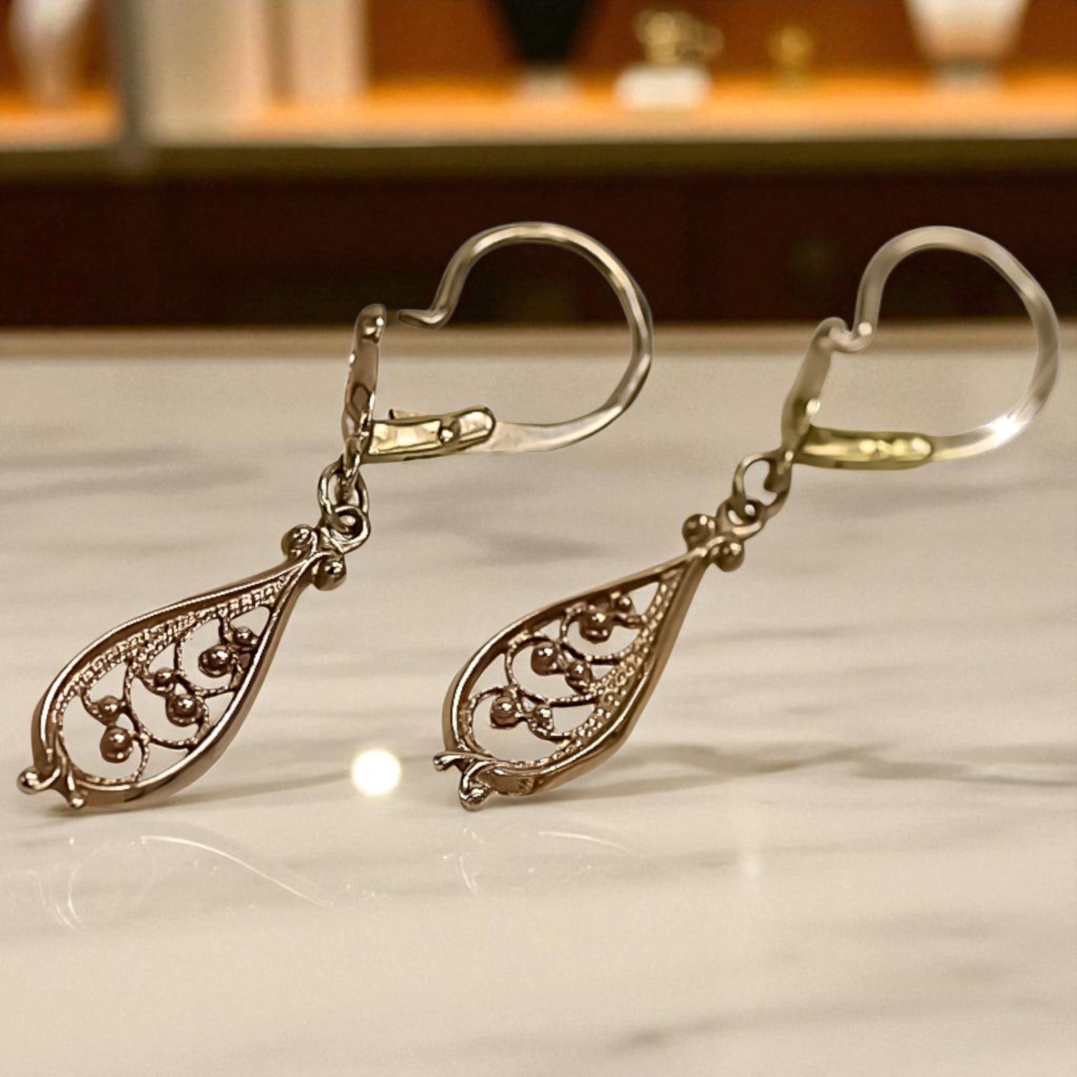 Vintage rose pink 14k 585 gold Vintage leaf earrings ven110
