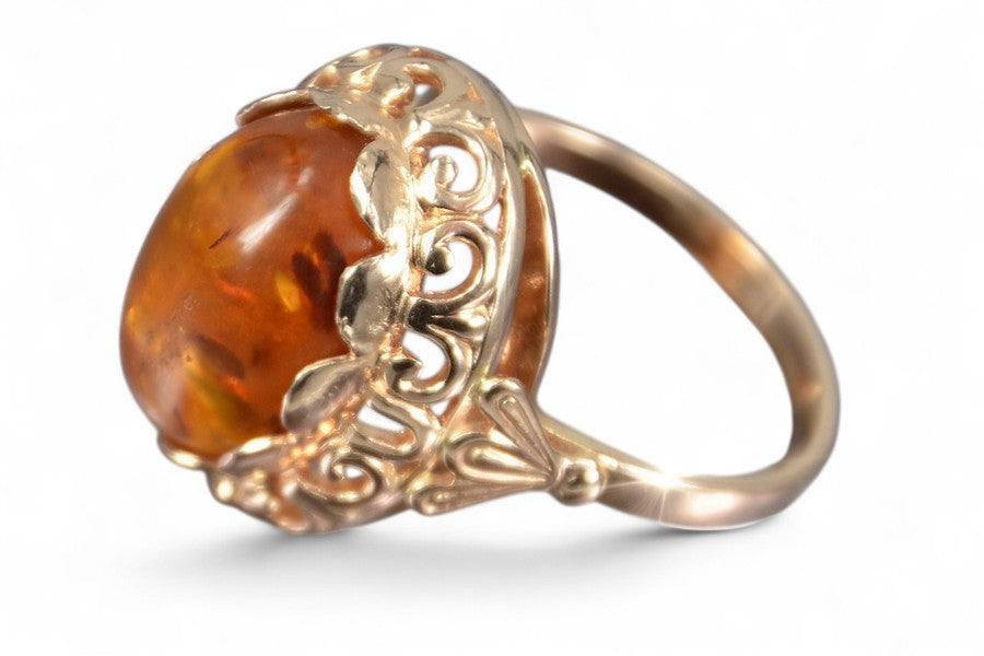 Vintage rose 14k 585 gold amber ring vrab054