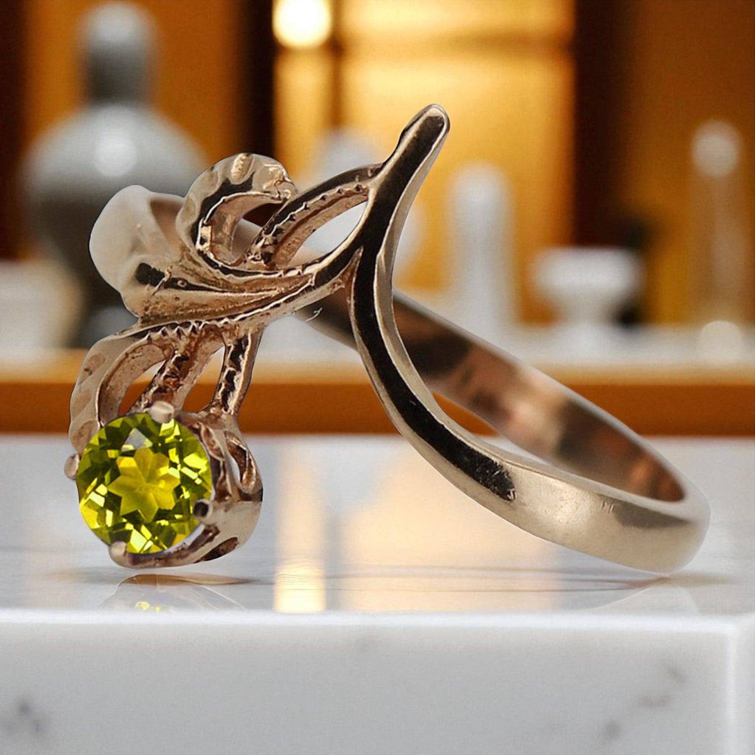 Vintage 925 Silver Rose Gold Plated Peridot Ring vrc095rp Vintage vrc095rp-yp