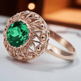 Vintage 14k Rose Gold Emerald Ring, 7.5mm Round - Women's