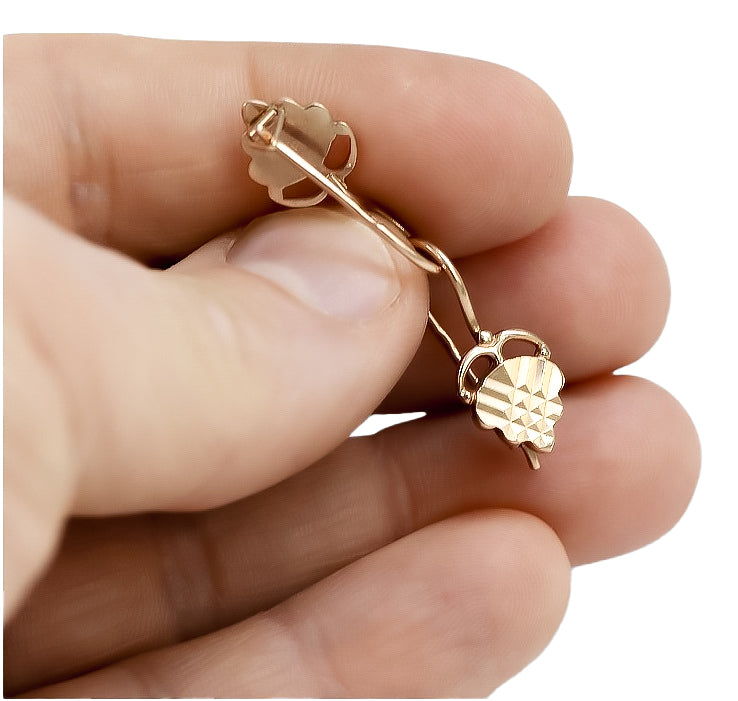 Vintage rose pink 14k 585 gold Vintage leaf earrings ven009