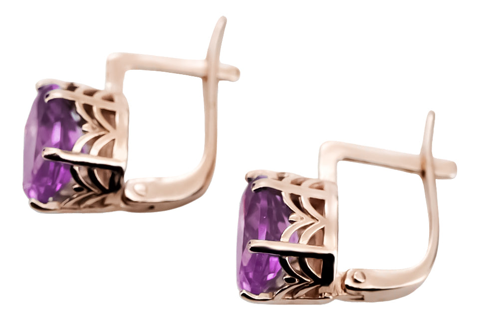 Rose pink 14k 585 gold amethyst earrings vec003 Vintage Russian Soviet style