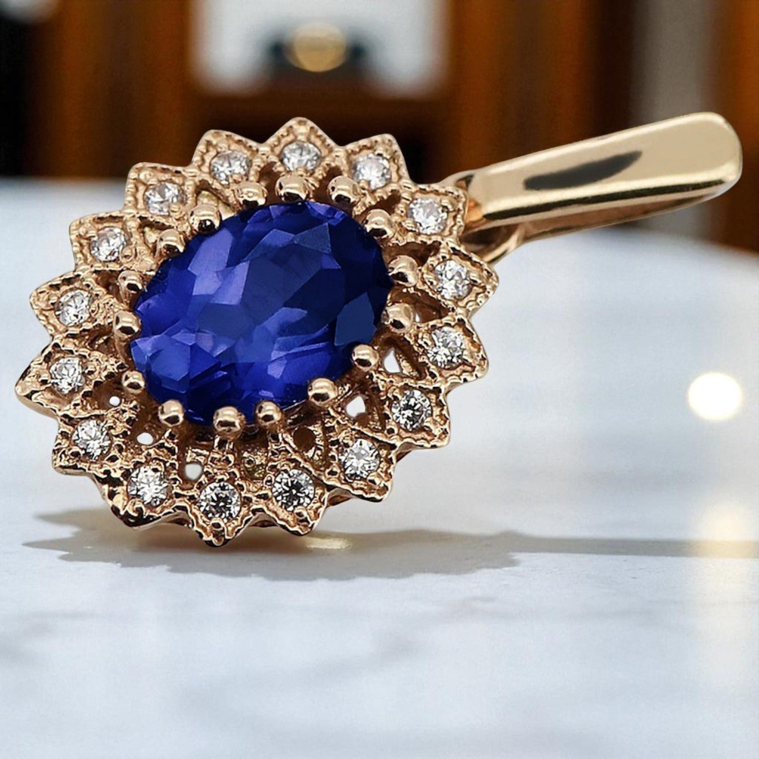 Vintage rose pink 14k 585 gold sapphire pendant vpc018 Vintage vpc018r-sp