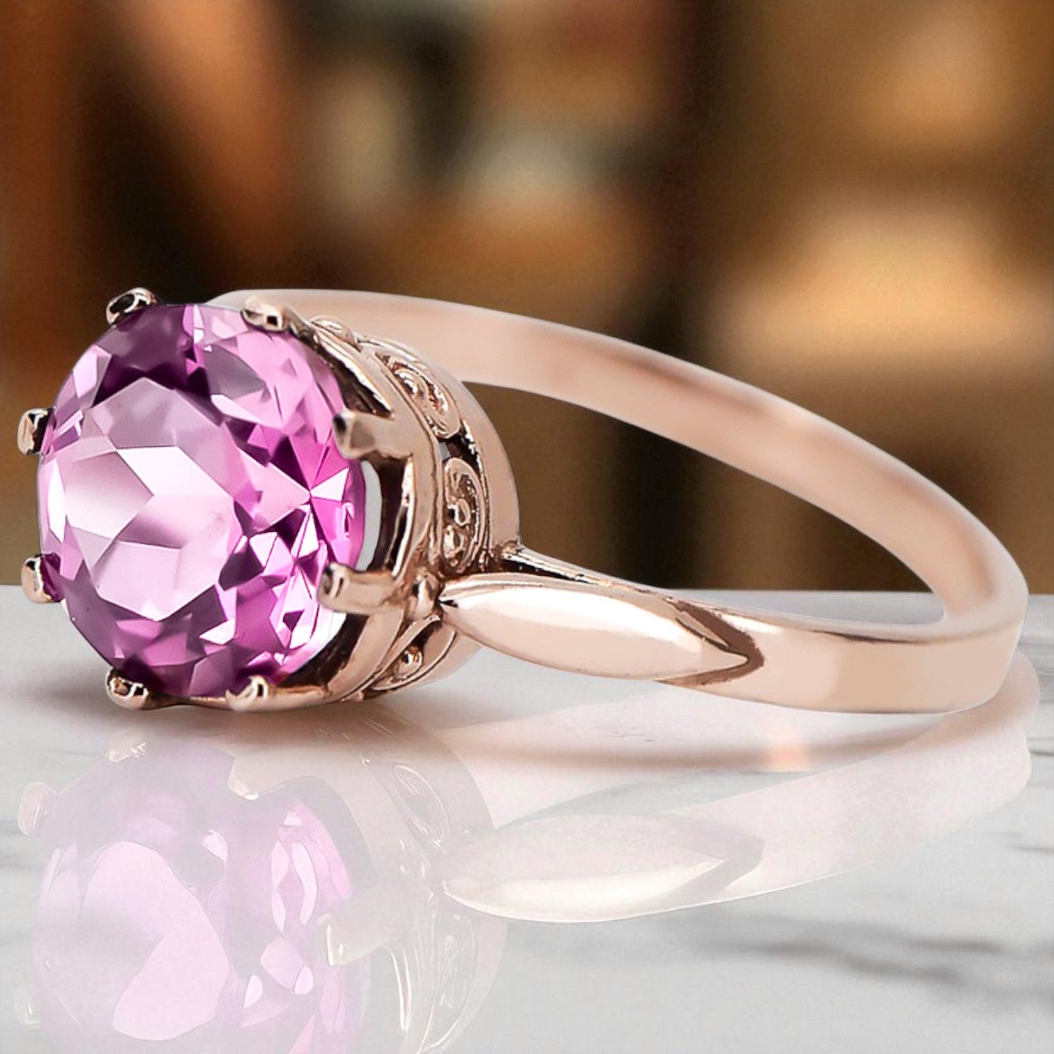 Vintage craft Ring Amethyst Original Vintage 14K Rose Gold vrc366r vrc366r-am