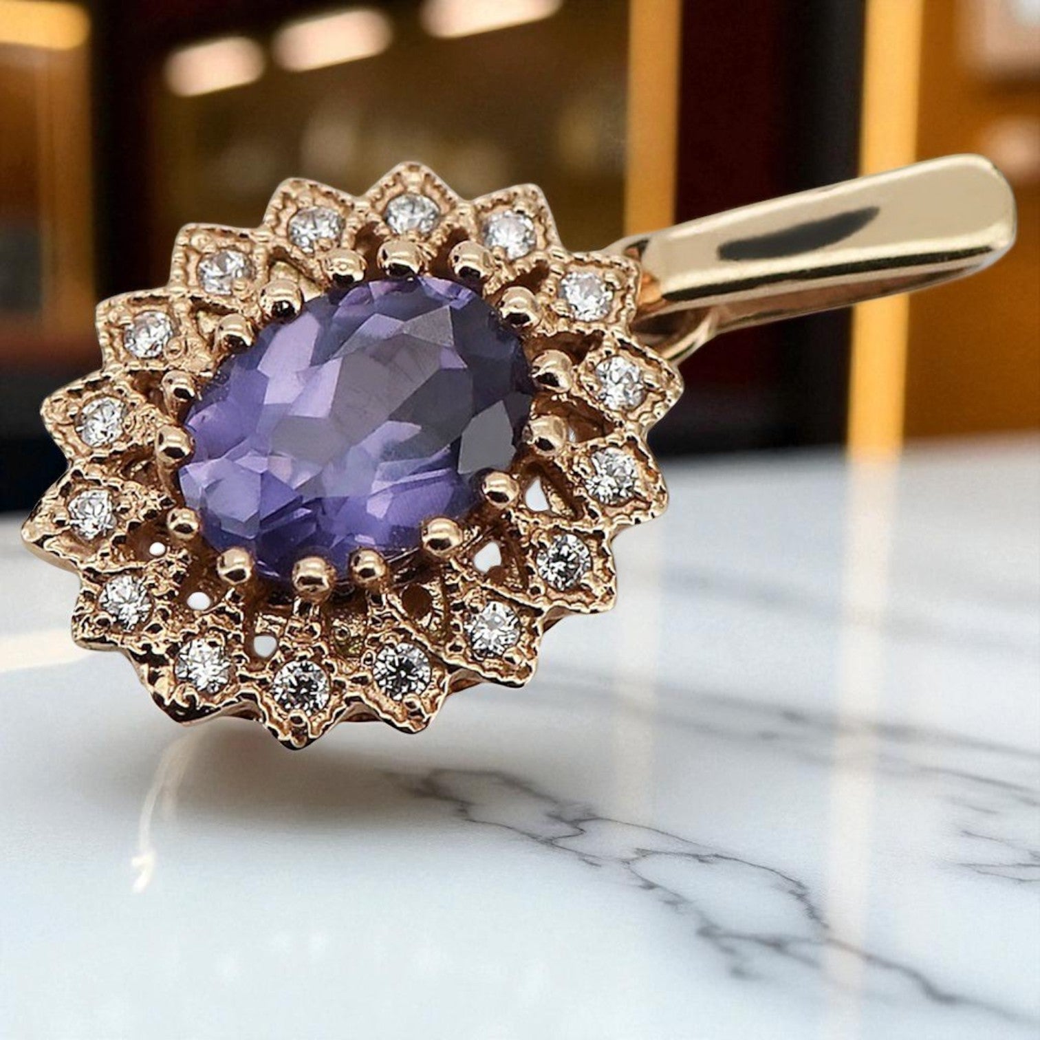 Vintage rose pink 14k 585 gold alexandrite pendant vpc018 Vintage vpc018r-ax