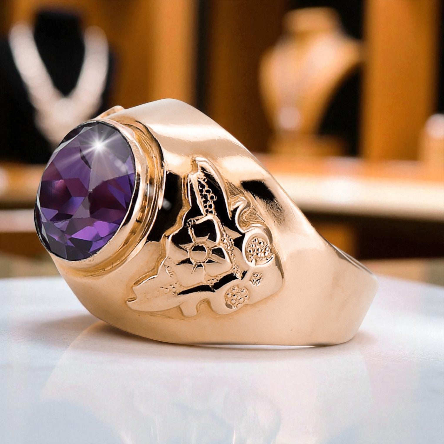 Rose 14K pink gold Alexandrite Ring vrc078 Russian Soviet Vintage style vrc078r-ax