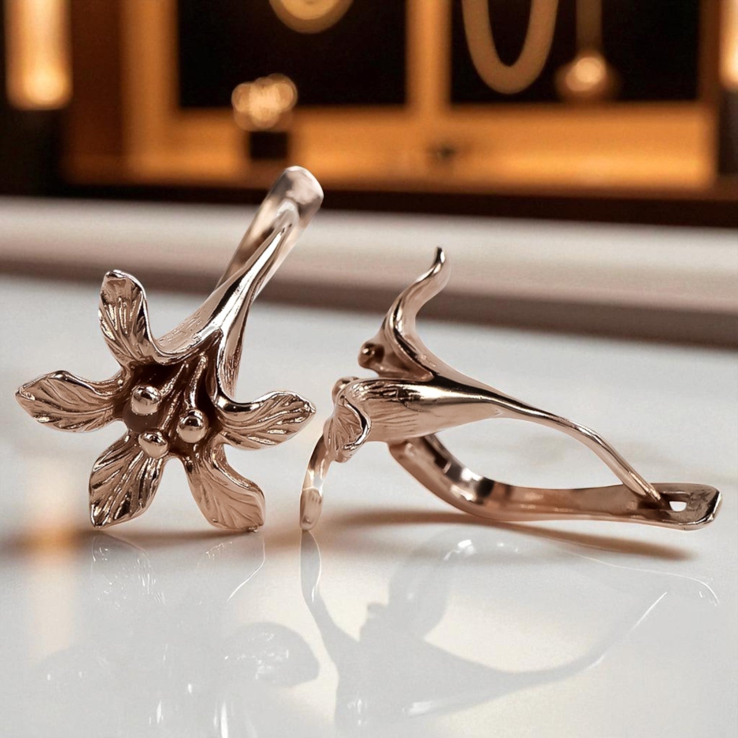 silver 925 rose gold plated  Vintage Flower earrings ven222rp