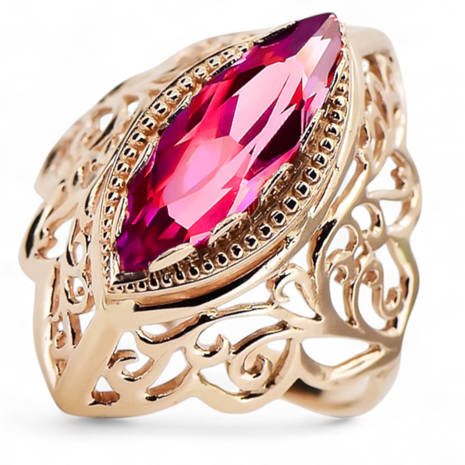 Rose pink 14k red gold 585 Ruby ring vrc017r Vintage Russian Soviet style