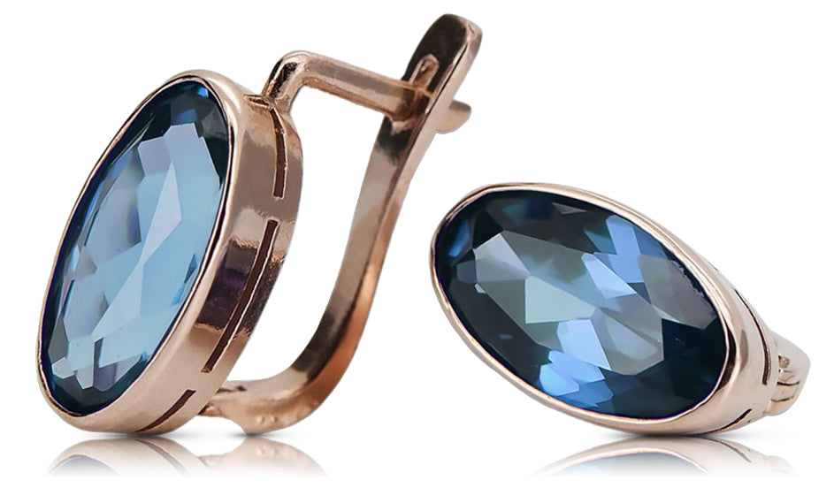 Rose pink 14k 585 gold aquamarine earrings vec001 Vintage Russian Soviet style vec001r-aq