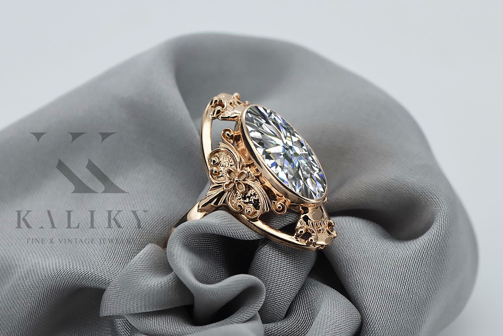 Vintage rose pink 14k gold 585 Zircon ring vrc014 Vintage vrc014r-zi