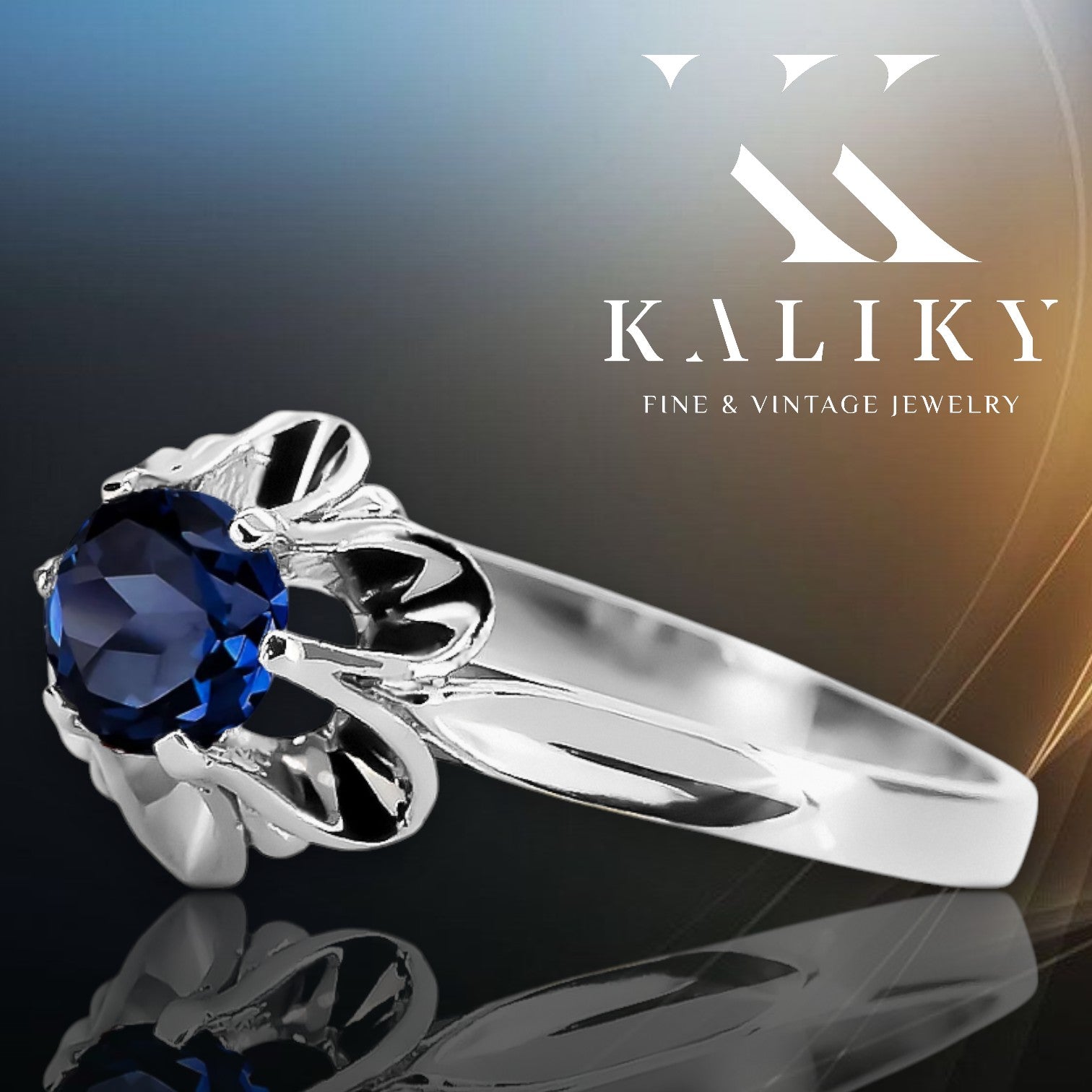 Sterling silver 925 Sapphire Ring Vintage vrc004s