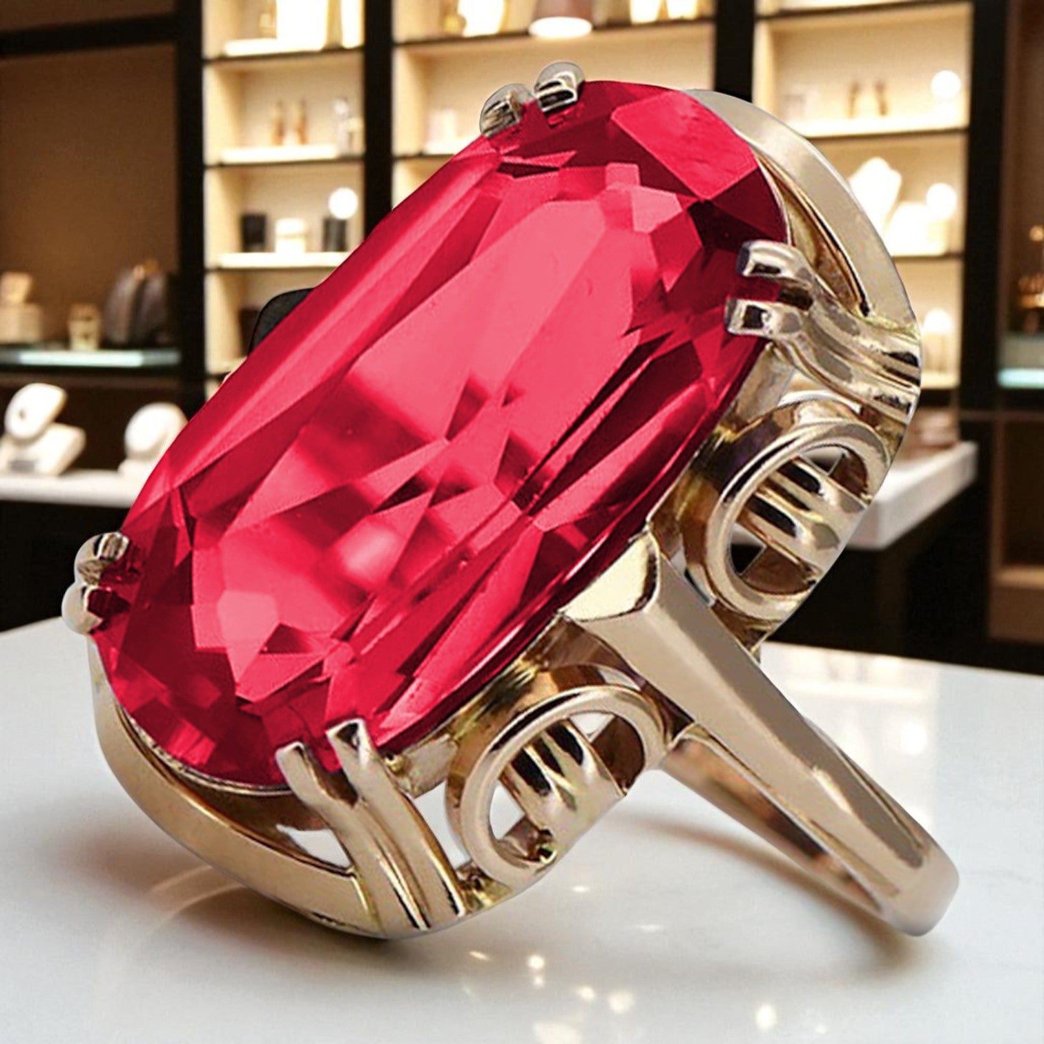 Rose pink 14k gold 585 Ruby ring vrc038r Vintage Soviet Vintage style vrc038r-rb